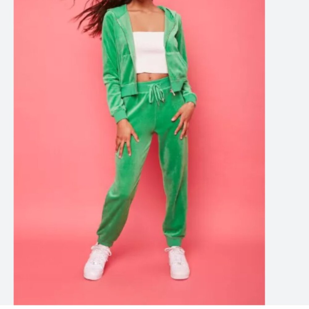 Juicy Couture Green Forever 21 Velour Hoodie and Pants Set Size 2X Top 3x Pants